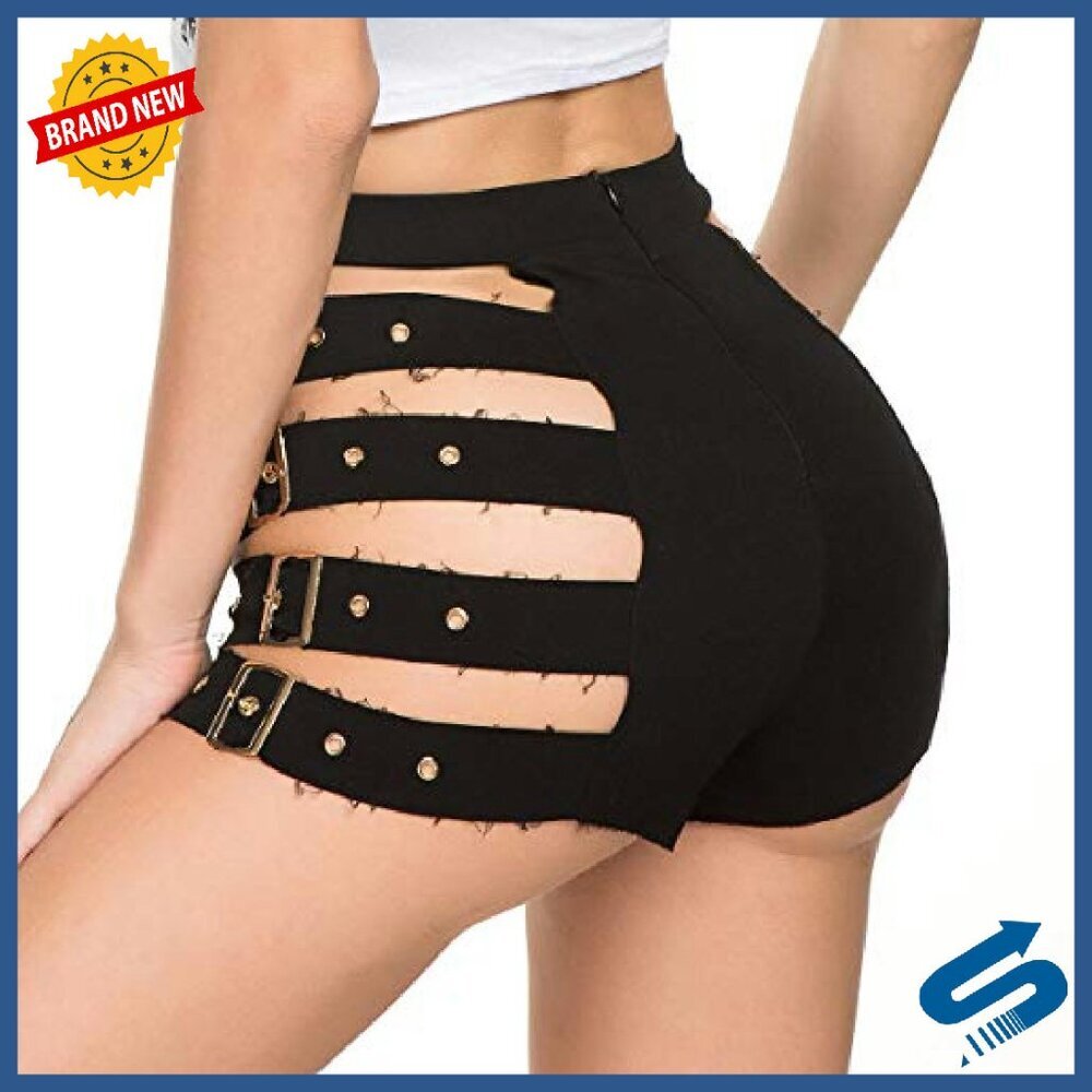 High Waisted Elastic Shorts for Dance Clubwear Rave Outfits - Picture 3 of 6
